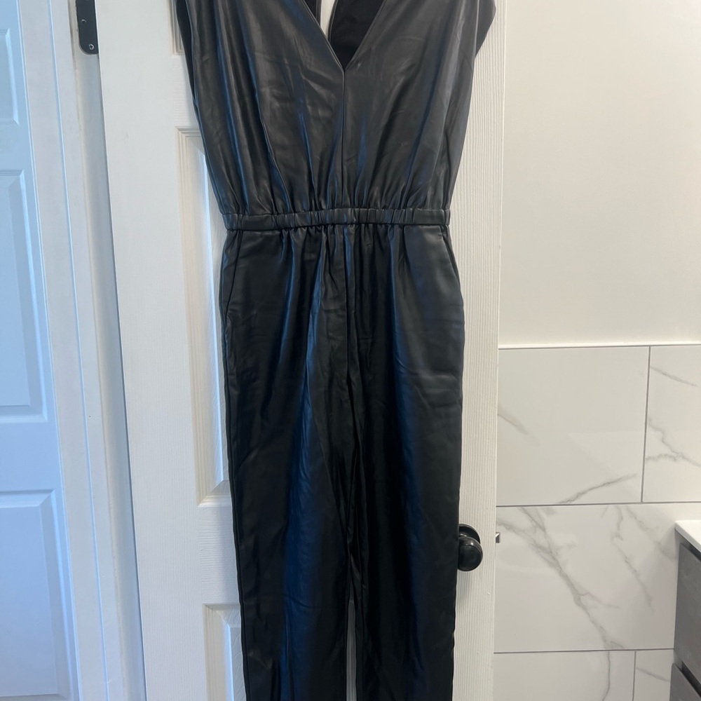 Evereve Black Faux Leather Jumpsuit